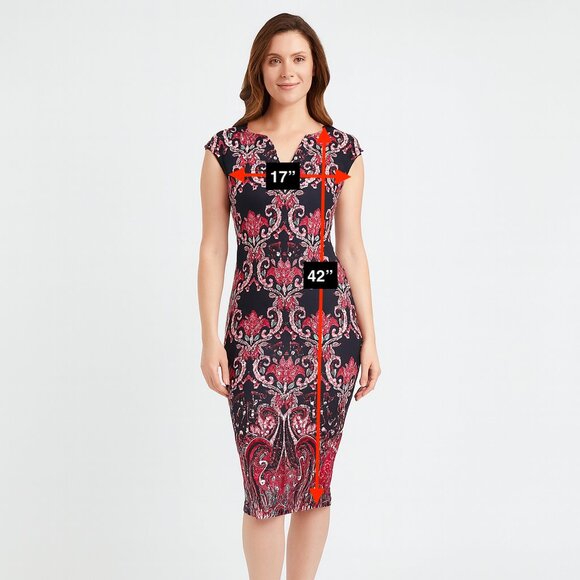 New York & Company NY&C Black Red Floral Pencil Dress Size 6 - Picture 2 of 8